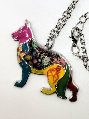 German Shepherd Enamel Necklace Colorful GSD Dog Pendant